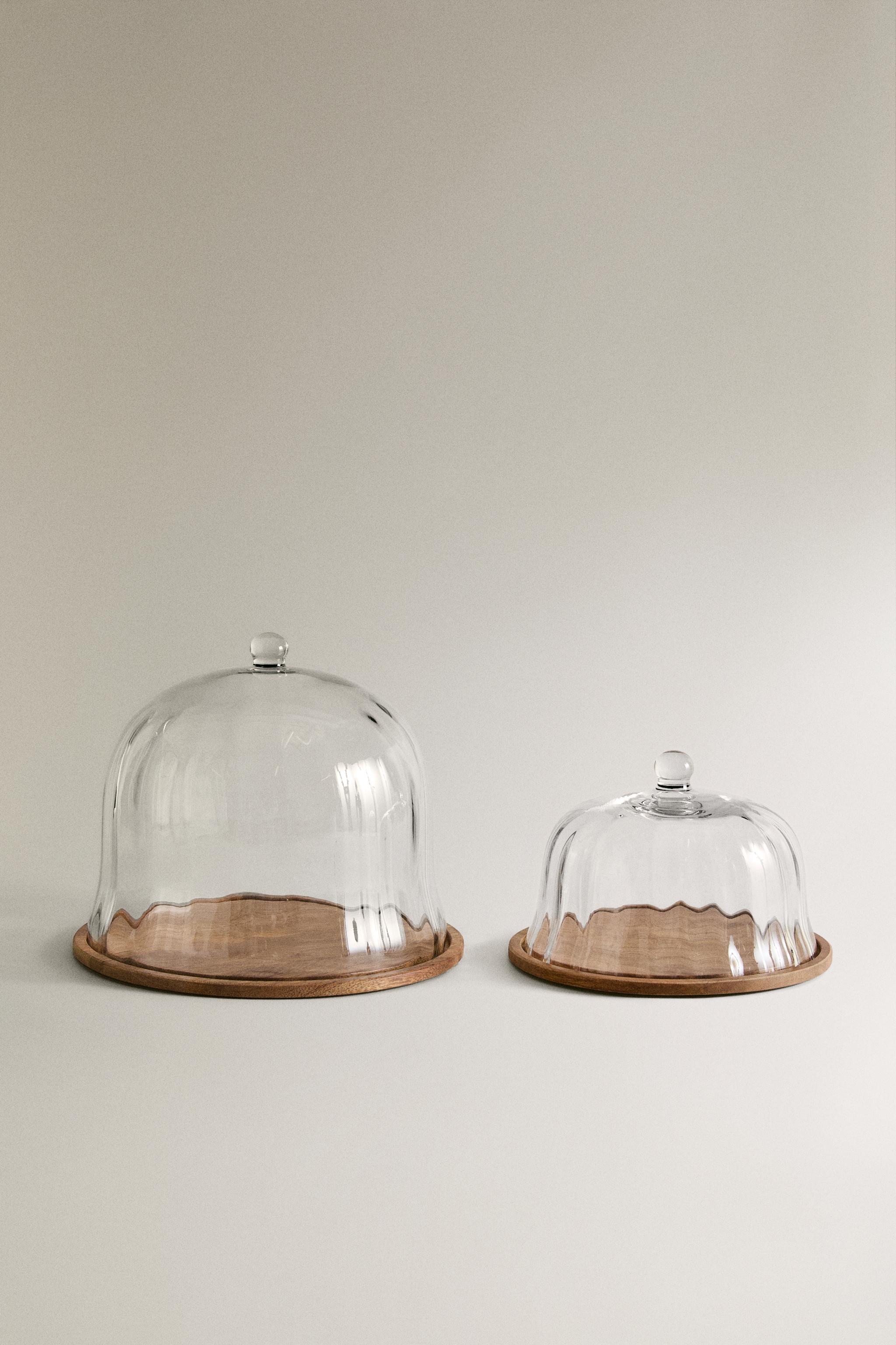 PRÉSENTOIR À GÂTEAU BOIS CLOCHE VERRE